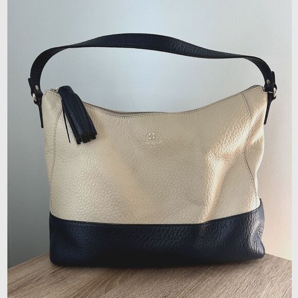 Kate Spade Two Tone Large Tote Navy Blue and Cream Purse Shoulder Bag - Picture 1 of 11